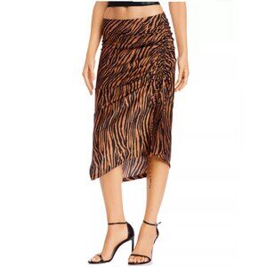 WAYF Ruched Drawstring Tiger-Stripe Skirt